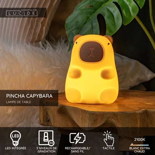 Lucide PINCHA CAPYBARA - Lampe de table Rechargeable Chambres d'enfant - Batterie/Piles - LED 3 StepDim - 1x0,5W 2100K - Crème | Essential - USP
